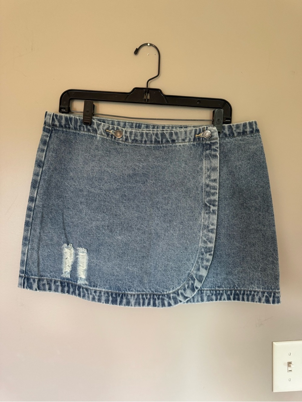 Denim Wrap Mini Skirt in Light Blue